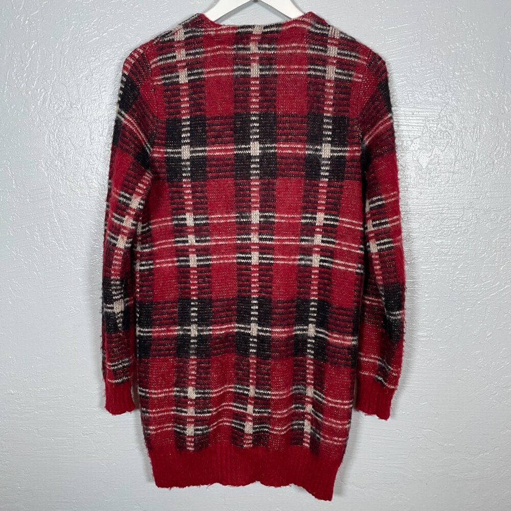 Denim & Supply Ralph Lauren Women S Red Black Mohair Wool Blend Plaid Cardigan - Picture 6 of 9